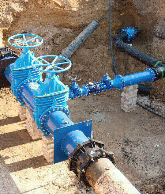 installed blue metal water pipe and valves
